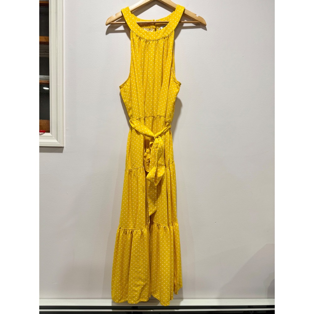 Monroe & Main Yellow Polka Dot Tiered Maxi Dress Rockabilly 3X Sleeveless Halter